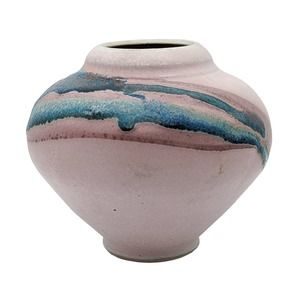 Charles Focht Tucson Southwest Pink/Blue Studio Art Pottery Gourd Vase Unsigned